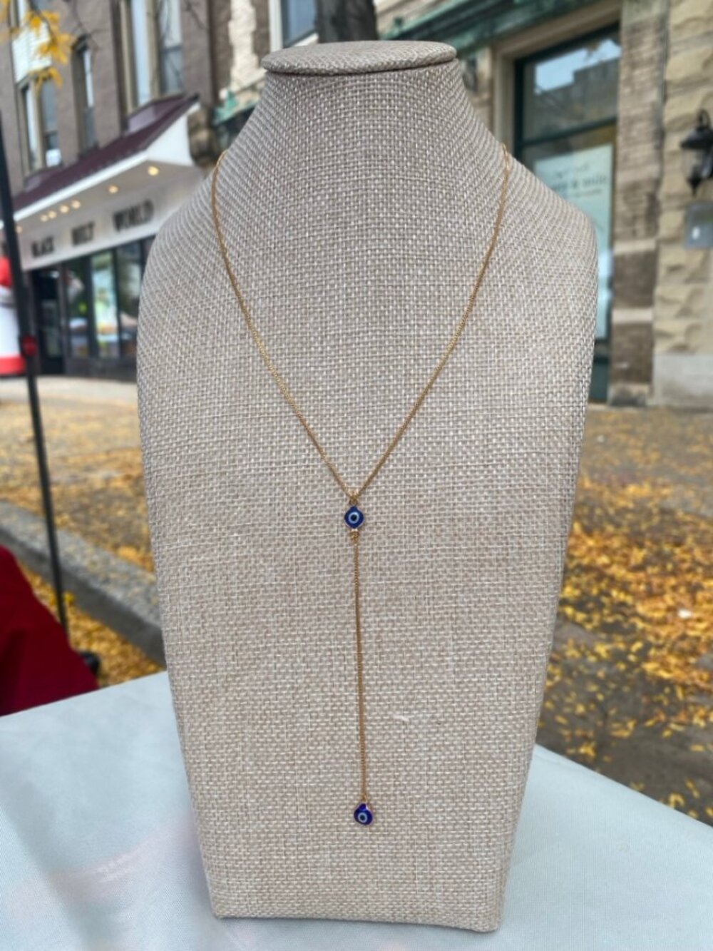 Gold Filled Evil Eye Lariat Y Necklace Blue Charm Boho